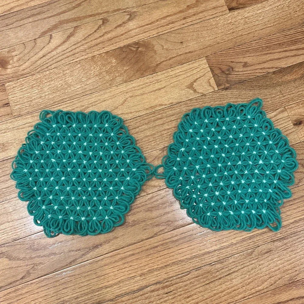 MCM Trivet Handmade‎ Loom Crochet Hexagon Potholder Set Of 2 Kitchen Decor Green